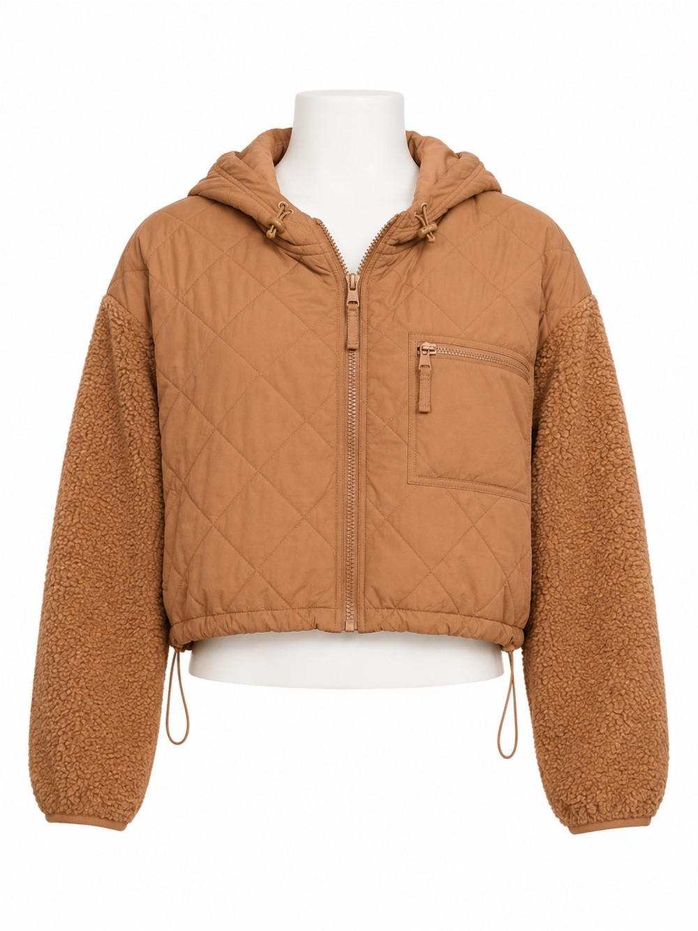 Size L Love Tree Women’s Teddy Sherpa Quilted Cropped Hooded Jacket
